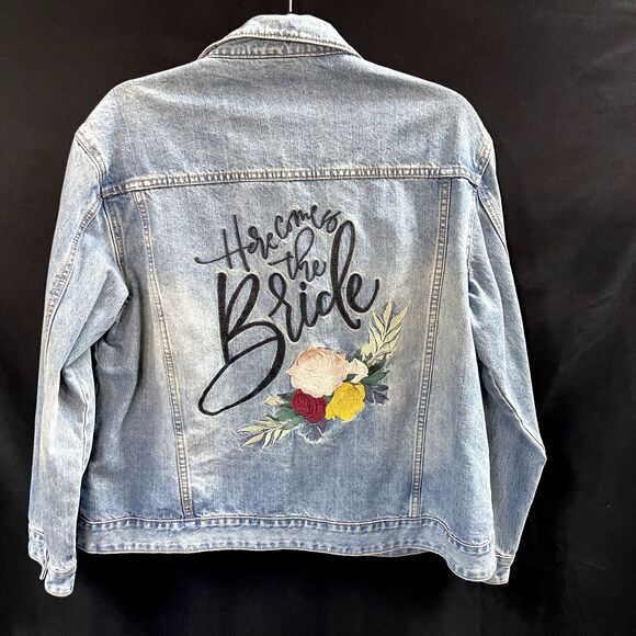ThreeTwoOne Denim Bride Jacket Size XL Here Comes the Bride - Picture 2 of 6